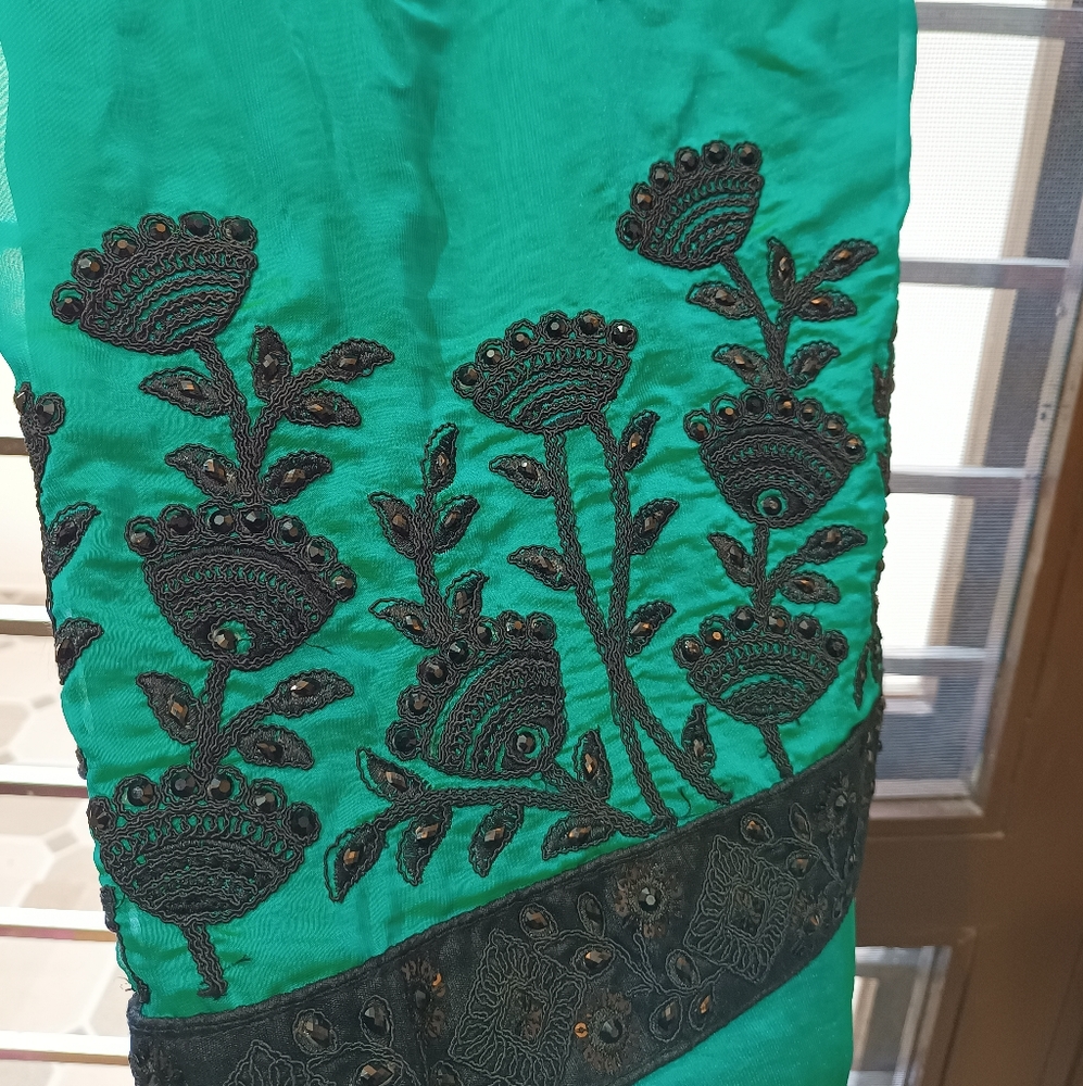 Seagreen saree with black border - Picture 6 of 6